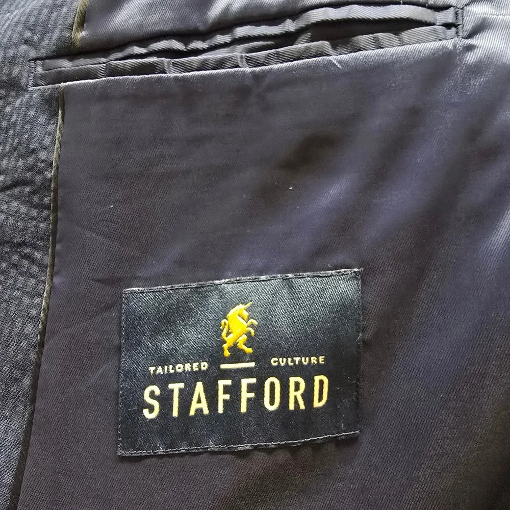 Stafford Textured Sport Coat Mens 46R 46 Blue Classic Fit‎ Cotton Stretch